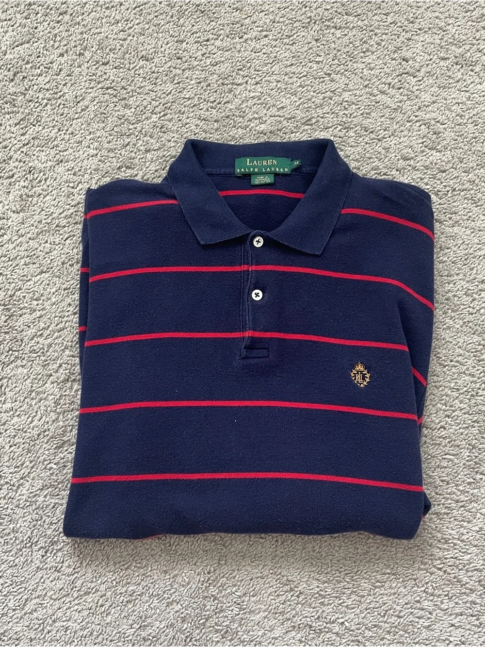 Vintage Lauren Ralph Lauren Navy Polo with Thin Red Stripes Medium